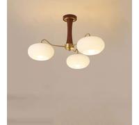 ksxnkhk Mid Century Modern Milk Glass Chandelier Semi Flush Mount Ceiling Light Farmhouse Rustic Wood Hanging Pendant Light Round Sputnik Large Chandelier for Dining Room Living Room Bedro