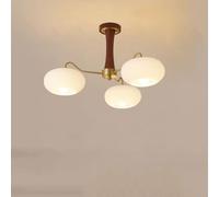 ksxnkhk Mid Century Modern Milk Glass Chandelier Semi Flush Mount Ceiling Light Farmhouse Rustic Wood Hanging Pendant Light Round Sputnik Large Chandelier for Dining Room Living Room Bedro