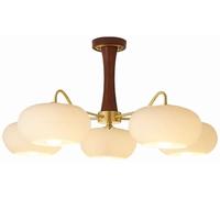 ksxnkhk Mid Century Modern Milk Glass Chandelier Semi Flush Mount Ceiling Light Farmhouse Rustic Wood Hanging Pendant Light Round Sputnik Large Chandelier for Dining Room Living Room Bedro