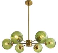 ksxnkhk Modern 6-Lights Large Globe Sputnik Chandelier Light Fixture Mid Century Brushed Brass Chandelier Flush Mount Bubble Ball Chandelier Green Glass Pendant Light Chandeliers(Natural L