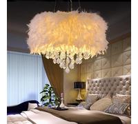 ksxnkhk Modern Feather Chandelier with Crystal Pendant White Feather Light Fixture Romantic Feminine Chandelier for Bedroom Girls Room Fluffy Cloud Pendant Light - 15.7"