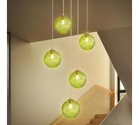 ksxnkhk Modern Glass Sphere Chandelier Adjustable Height Pendant Light for High Ceilings 5-Light Linear Fixture Ideal Living Rooms Hallways Hotels and Spiral Staises