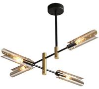 ksxnkhk Modern Industrial Chandelier Black and Gold Sputnik Mid Century Chandelier Amber Smoke Glass Vintage Farmhouse Ceiling Pendant Light for Kitchen Island Dining Room Living Room Bedr