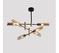 ksxnkhk Modern Industrial Chandelier Black and Gold Sputnik Mid Century Chandelier Amber Smoke Glass Vintage Farmhouse Ceiling Pendant Light for Kitchen Island Dining Room Living Room Bedr