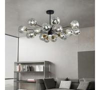 ksxnkhk Modern Industrial Sputnik Chandelier with Amber Smoke Glass Mid Century Black Gold Ceiling Pendant Light Farmhouse Round Bubble Chandelier,Chandelier