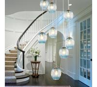 ksxnkhk Modern Minimalist Staircase 8 Lights Duplex Building Long Chandelier 40x180cm Glass Balls Multi Light Ceiling Lamp E27 (Color : Blue)