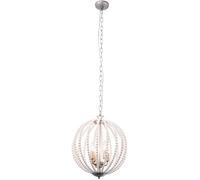ksxnkhk Orb 4 Light Farmhouse Chandelier - White Wood Beaded Chandelier Globe Wooden Hanging Lights Fixture for Dining Room Bedroom Foyer Entryway Living Room