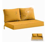 ksxnkhk Outdoor Loveseat Cushions Waterproof, Sofa Replacement 46x26, 2 Seat Love Cushion with Ties and Removable Cover, Deep Couch for Patio Furniture, Yellow