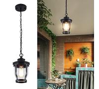 ksxnkhk Pendant Light Outdoor Lights for Porch, Modern Black Finish Lantern Exterior Chandelier Glass Farmhouse, Patio, Doorway, Gazebo