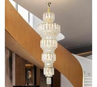 ksxnkhk Penthouse Chandelier European Style Crystal Staircase Long Chandelier Light Luxury Post-Modern Villa Building Loft Living Room(White Light,Dia80CM H300CM)