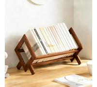 ksxnkhk Premium Tilting Desktop Bookshelf Wood Mini Book Shelf Retro Rack Organizer Stable Bookshelves Storage Multipurpose Display for Cds/Magazine Display,Tea Brown,40cm