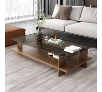 ksxnkhk Rectangle Coffee Table,Modern Cocktail Table with Tempered Glass Top and Wood Base, 2-Tier Tea Storage Shelf,Modern Accent Center for Living Room(100x50x39cm(39x20x15inch), A)