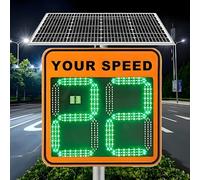 ksxnkhk Solar Powered Radar Speed Limit Sign with Accessories,LED Feedback Traffic Warning Board Display,60 * 60cm Signs 3DigitDisplay-Orange