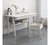 ksxnkhk Solid Wood Desk, Mid-Century Modern Desk, Home Office Desk, Computer Desk with Drawers and Open Shelf (47 Inch, White)