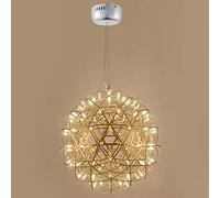 ksxnkhk Spark Ball Chandelier,Modern Firework LED Pendant Hanging Lamp, Adjustable Stainless Steel Round Ceiling Light for Dining Room, Living Room, Bedroom, Kitchen Island, Cafe,Silver 20
