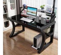 ksxnkhk Tempered Glass Computer Desk, Large Office Desk with Storage Shelves, Modern Simple Gaming Table Metal Frame, Writing Study for Home Workstation(100cm/39inch, C)