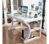 ksxnkhk Tempered Glass Computer Desk, Large Office Desk with Storage Shelves, Modern Simple Gaming Table Metal Frame, Writing Study for Home Workstation(100cm/39inch, E)