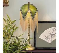 ksxnkhk Victorian Tassel Table Lamp,Vintage Floral Lamp with Fabric Lampshade,Antique Gold Desk Beaded & Fringe for Bedroom Livingroom
