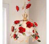 ksxnkhk Vintage Flower Glass Pendant Light for Kitchen Island White Milk Large Ceiling Hanging Lamp Nordic Modern Rose Floral Chandelier Dining Room Foyer Girls Bedroom Farmhouse