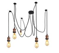 ksxnkhk Vintage Industrial Pendant Light Spider Retro Antique Hanging Chandelier with 2m Cable for Living Room Kitchen Bar Red Bronze Finish E27 Suspension Light Fixture 5 Lamp Configurati