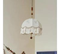 ksxnkhk White Tassel Pendant Light Bedroom French Antique Fabric Chandeliers Ceiling Light |Mid-Century Art Deco Hanging Lamp for Dining Room Farmhouse Kitchen Island Lighting Fixture 45CM