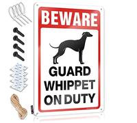 KSXS Funny Beer Sign Beware! Guard Whippet On Duty Tin Sign Funny Plaques for Men Old Signs Metal Vintage(30X40CM)