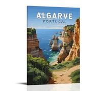 KSYWVCSO Algarve Portugal Retro Travel Posters Canvas Aesthetic Wall Art Modern Home Decor for Bedroom Living Room 24x36inch(60x90cm) Frame-style