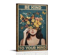 KSYWVCSO Be Kind To Your Mind Inspirational Retro Posters Canvas Aesthetic Wall Art Modern Home Decor for Bedroom Living Room 24x36inch(60x90cm) Frame-style