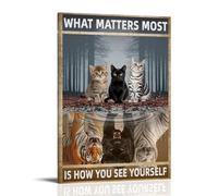 KSYWVCSO Cat Funny, What Matters Most Is How You See Yourself Funny Cat Inspirational Posters Canvas Aesthetic Wall Art Modern Home Decor for Bedroom Living Room 24x36inch(60x90cm) Frame-style