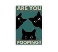 KSYWVCSO Funny Black Cat Wall Art - Are You Pooping Vintage Posters Canvas Aesthetic Wall Art Modern Home Decor for Bedroom Living Room 08x12inch(20x30cm) Unframe-style