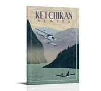 KSYWVCSO Ketchikan Alaska Retro Travel Posters Canvas Aesthetic Wall Art Modern Home Decor for Bedroom Living Room 12x18inch(30x45cm) Frame-style
