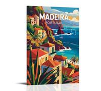 KSYWVCSO Madeira Retro Travel Posters Canvas Aesthetic Wall Art Modern Home Decor for Bedroom Living Room 12x18inch(30x45cm) Frame-style