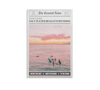 KSYWVCSO Pink Beach Newspaper Posters Vintage Fashion Coastal Girl Surf Posters Canvas Aesthetic Wall Art Modern Home Decor for Bedroom Living Room 20x30inch(50x75cm) Unframe-style