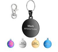 KSZ Stainless Steel Pet Id Tags Personalized Customized cat and Dog Tags Engraved Front/Back For With Different Shapes color (black, Round (small))