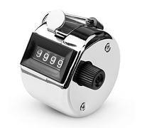 KSZNZB Hand Tally Counter,4 Digit Display Clicker Counter Metal Mechanical Handheld Pitch Counter Clicker with Finger Ring for Row Sport Coach School Event - Silver (1 Pcs)