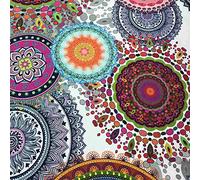 KT KiloFabric Digital Printed Canvas Fabric - Half Panama 100% Cotton - 100cm Length x 280cm Width | Mandalas - White, Multicolour ─ 1 Metre