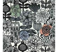 Kt KILOtela - Digital Printed Canvas Fabric - Half Panama 100% Cotton - Width 140 cm | Nordic 100 x 140 cm Flowers - white, black, blue, green, orange