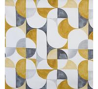 Kt KILOtela Digital Printed Canvas Fabric, Half Panama Cotton, Decoration, Upholstery, Cushions, Tablecloths, 100 cm Length x 280 cm Width, Geometric, Mosaic, Mustard, Grey - 1 m