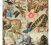 Kt KILOtela - Digital Printed Canvas Fabric, Half Panama Organic Cotton, Decoration, Upholstery, Cushions, Curtains, Bedspreads, Tablecloths, 100 cm Length x 280 cm Wide, Wild Fauna, Teal, 1 m