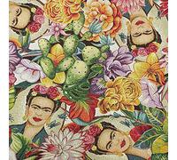 Kt KILOtela - Jacquard Gobelin Upholstery Fabric, Frida Kahlo Pattern, 330 GSM, Durable for Chairs & Cushions, 100 x 280 cm, 60% Cotton 40% Polyester, Frida Tropical