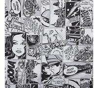 Kt KILOtela Printed Canvas Fabric, Cotton, 50% Polyester, Comic Black, 100 x 280 cm