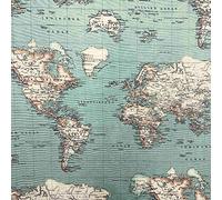 Kt KILOtela - Printed Canvas Fabric - Cotton & Polyester - 280 cm wide - by metre | World Map - Blue