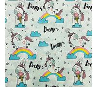 Kt KILOtela Printed Canvas Fabric, Decoration, Upholstery, Cushions, Curtains, Bedspreads, Bags, Tablecloths, Crafts, 100 cm Length x 280 cm Wide, Unicorn, Rainbow, Pink, Blue, Yellow ─ 1 Metre