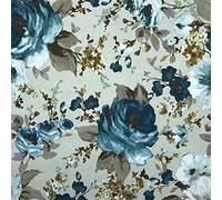 Kt KILOtela - Printed canvas fabric - Half Panama 100% cotton - Fat Quarter 100 cm Length x 280 cm Width | Flower Painting - Blue ─ 1 metre