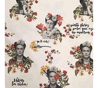 Kt KILOtela - Printed Half Panama Fabric - Digital Print - 100% Cotton - 280 cm Wide - by 70 cm | Frida - Beige, Black, red, Green