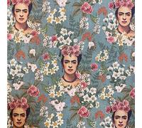 Kt KILOtela - Printed Half Panama Fabric - Digital print - 100% Cotton - 280 cm wide - by half metre | Frida and flowers - Green