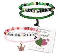 Ktaxby 4pcs Friendship Matching Bracelet for Elphaba Glinda,Rhinestone Crown Witch Hat Matching Bracelet,BFF Couples Accessories with a wicked card for Fans Party