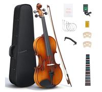 Ktaxon 4/4 Violin Solid Wood, Full Size Acoustic Fiddle Set for Beginners and Adults, Hand-made Starter Kit Includes Bow, Rosin, Bridge, Shoulder Rest, Tuner, Extra Strings and Case (Gloss)