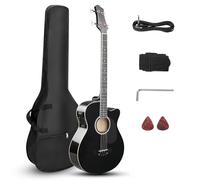 Ktaxon 4 String Acoustic Bass Guitar, Full Size Bass Guitar Kit with Portable Guitar Bag, Premium Cable, Wrench, Strap, Plectrum (Black)