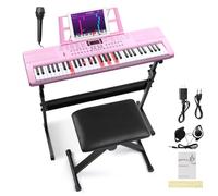 Ktaxon 61 Key Keyboard Piano Electric Keyboard w/Lighted Keys, Electric Piano Set with Headphones, Microphone, Music Rest, Power Adapter, Stand, Piano Bench and Manual (Full-Pink)